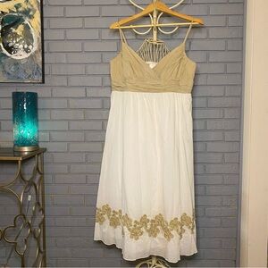 Donna Morgan Sleeveless White and Khaki All Cotton Midi Sundress Size 16